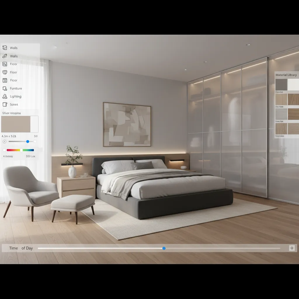 Modelo 3D de habitación donde se prueban colores de paredes