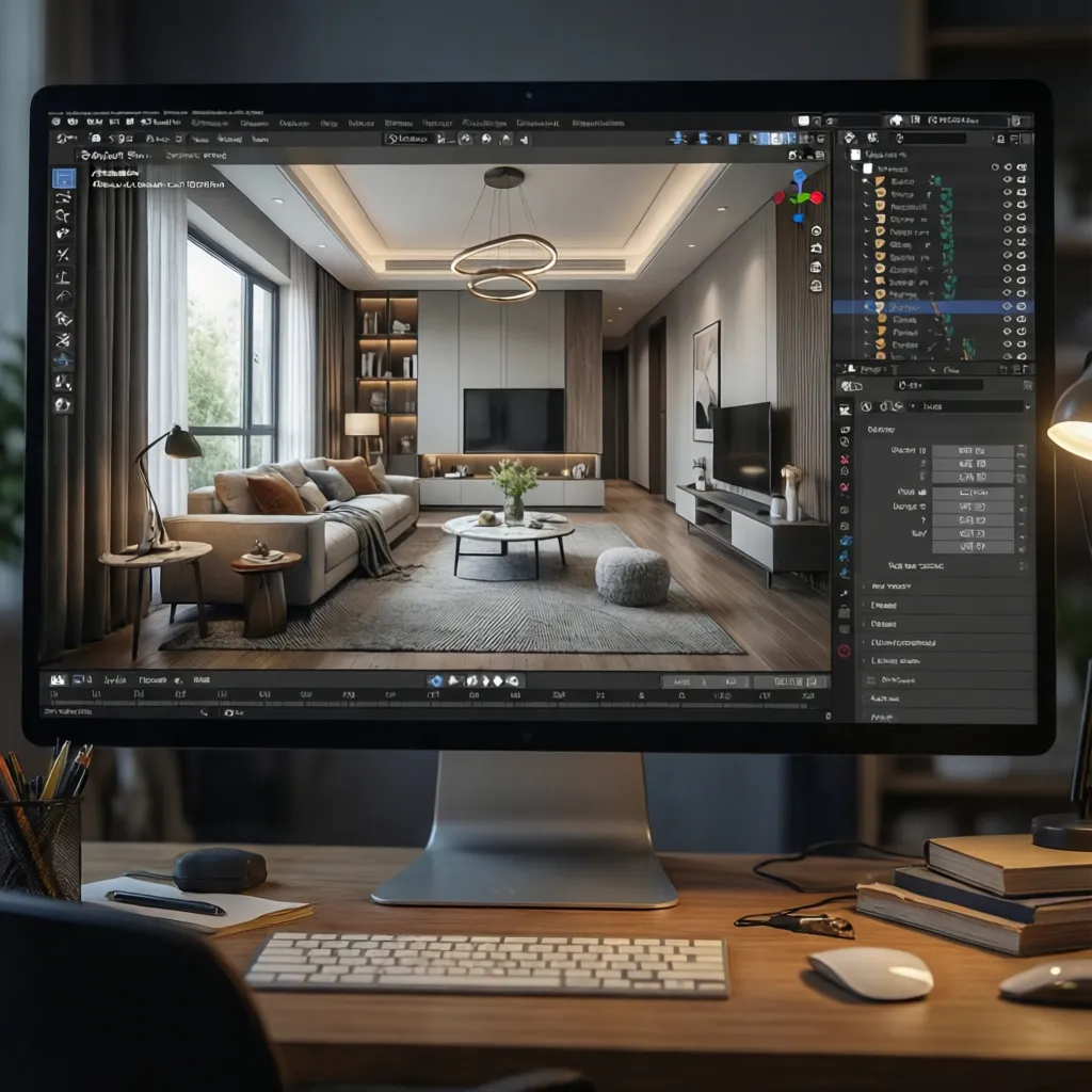 Visualización 3D de planificación de interior para vivienda pequeña