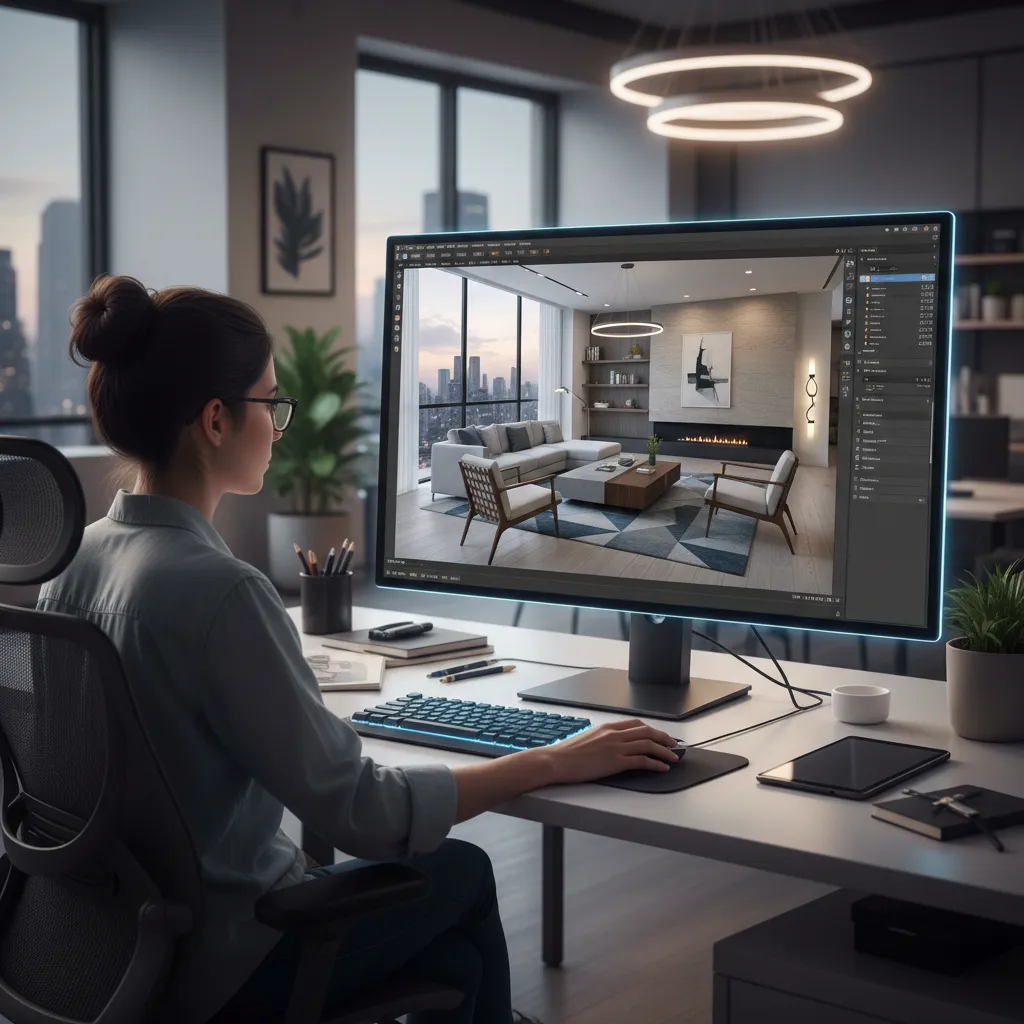 Visualización 3D de un diseño interior residencial