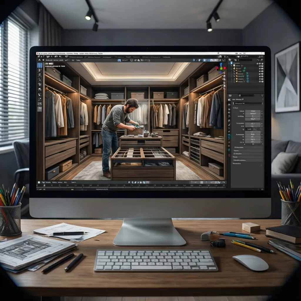 Diseño digital de armario empotrado en software de planificación