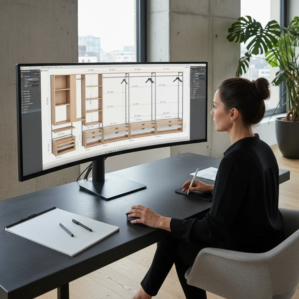 Diseño de armario en software con medidas y módulos configurables