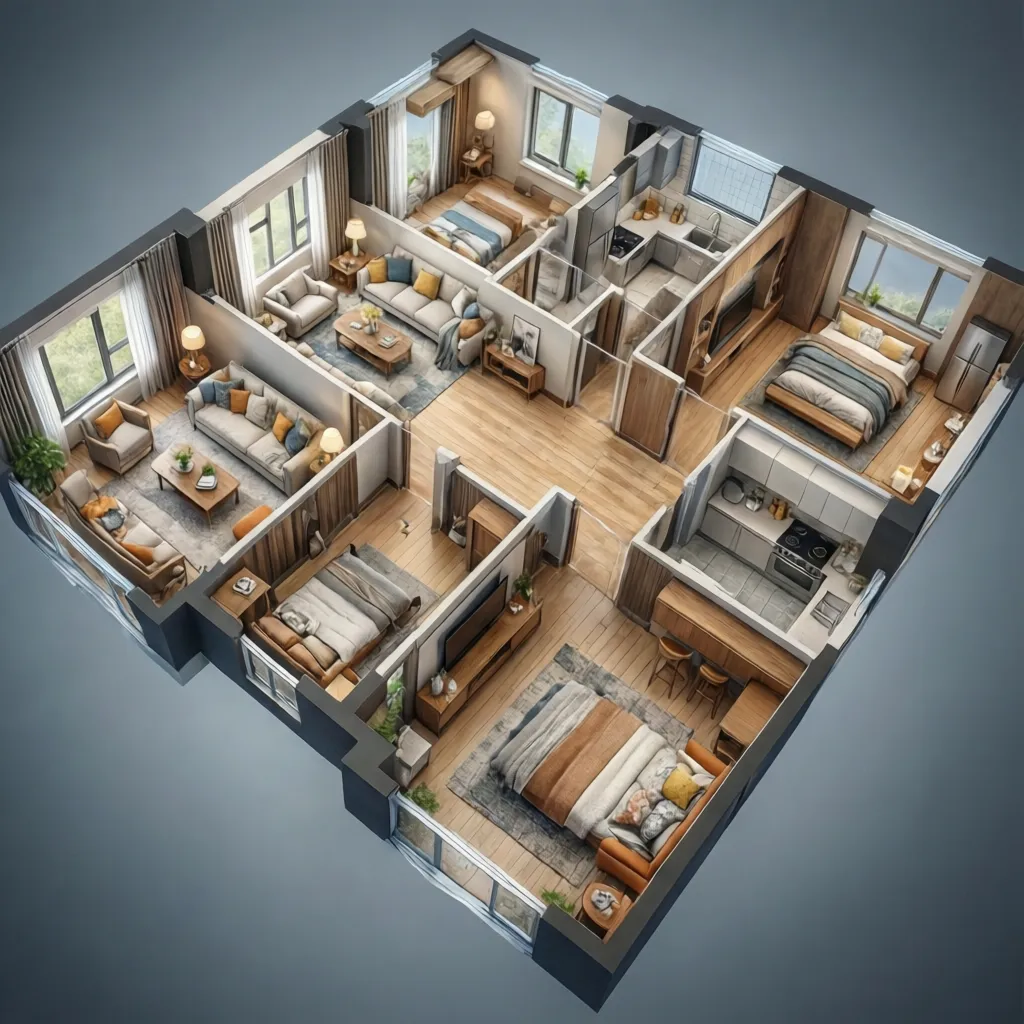 Planificación completa de vivienda en diseño interior 3D