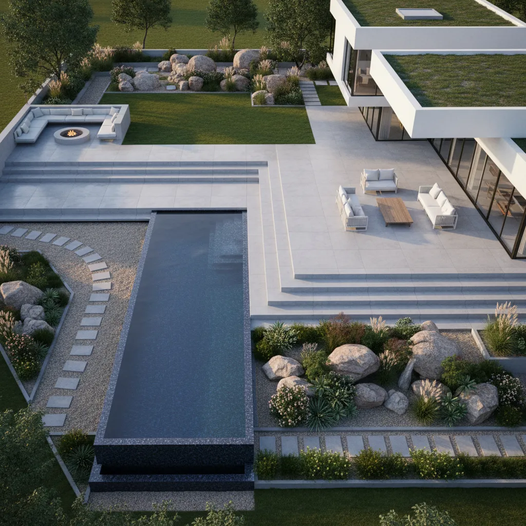 Visualización 3D del diseño de una casa con jardín