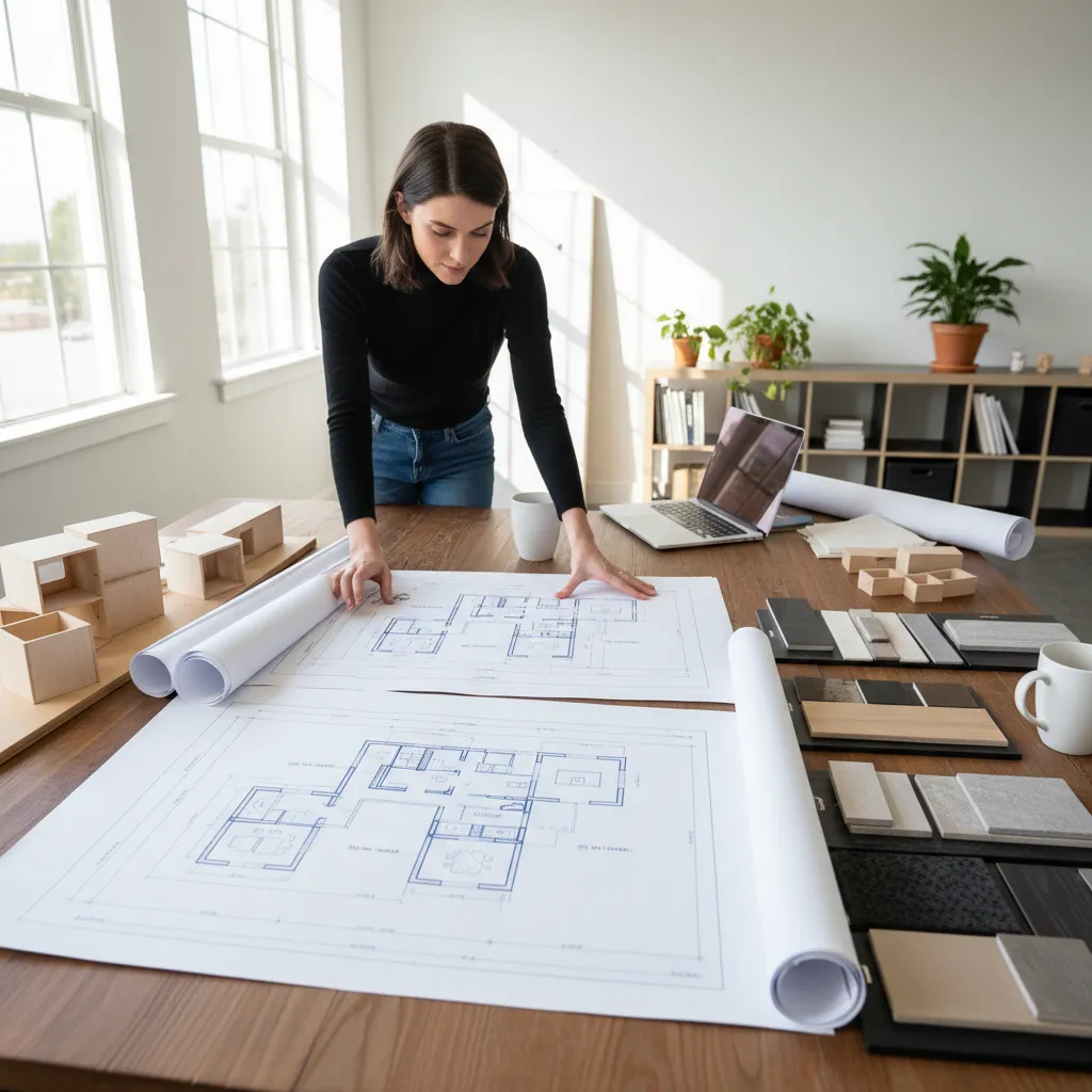 Plano arquitectónico y diseño modular de una casa prefabricada