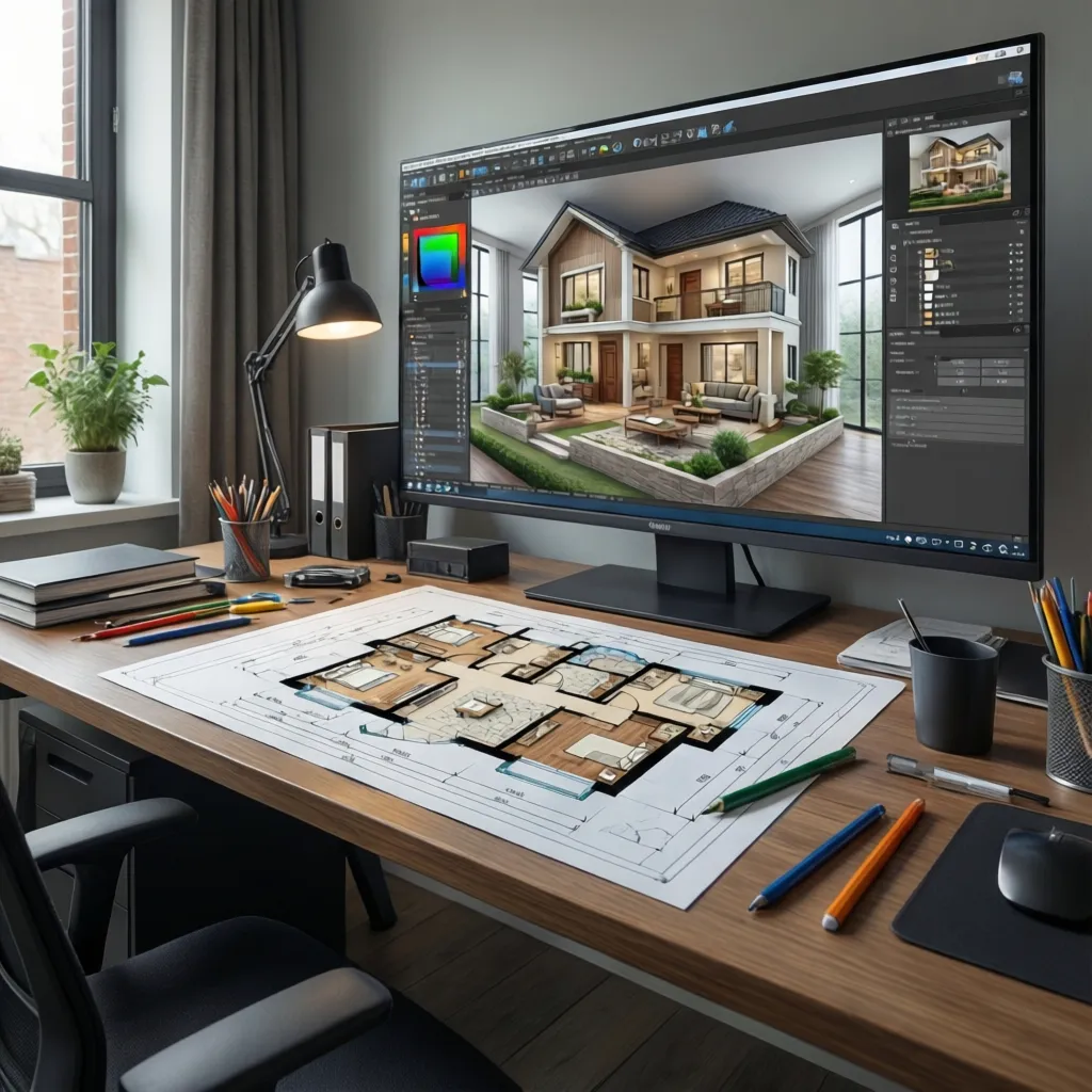 Diseñador trabajando en la planificación digital de una casa