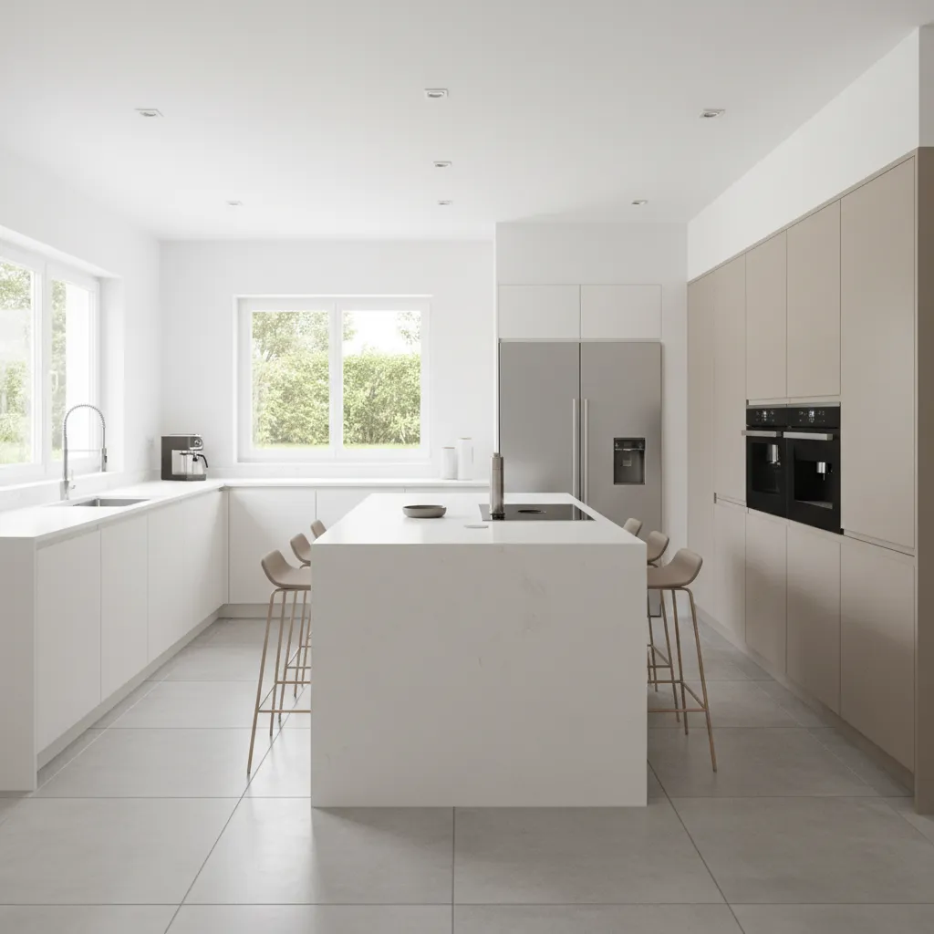 Planificación digital de una cocina con muebles y electrodomésticos
