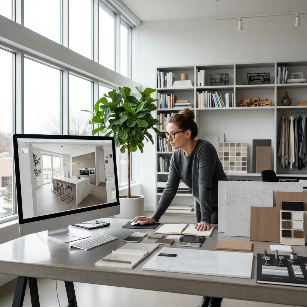 Diseño de cocina planificado en plano digital