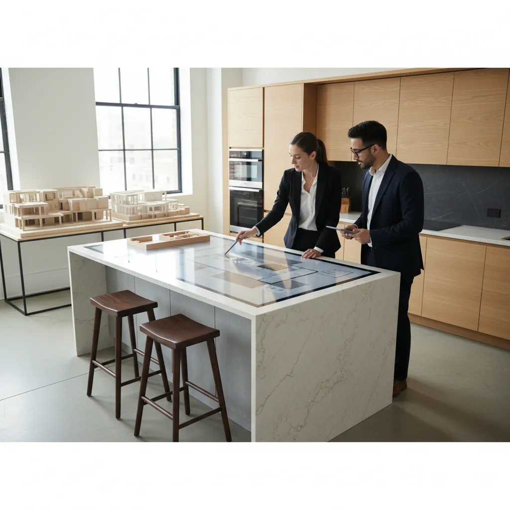Diseñador planificando la distribución de una cocina moderna