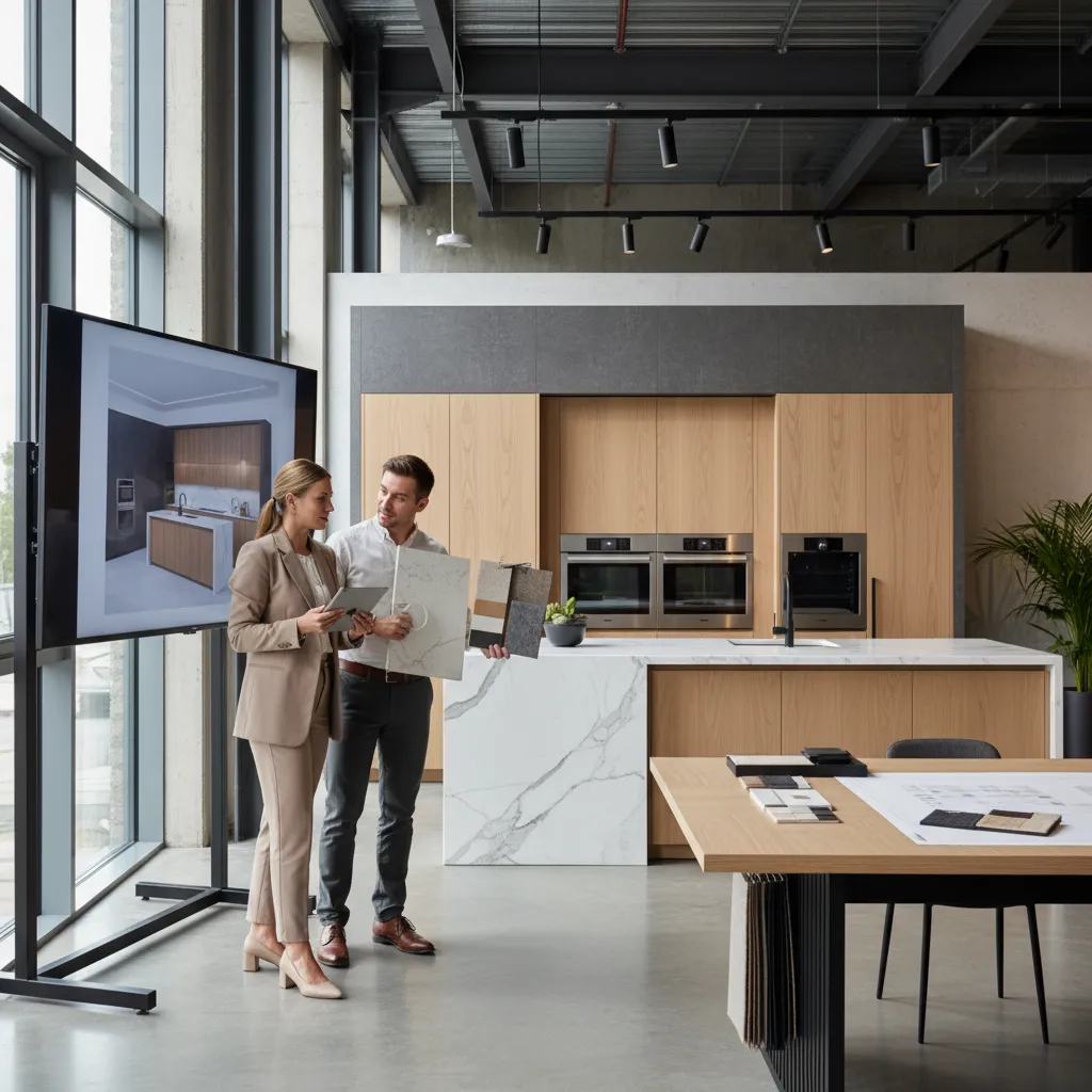 Planificación de cocina moderna en proyecto de diseño de interiores