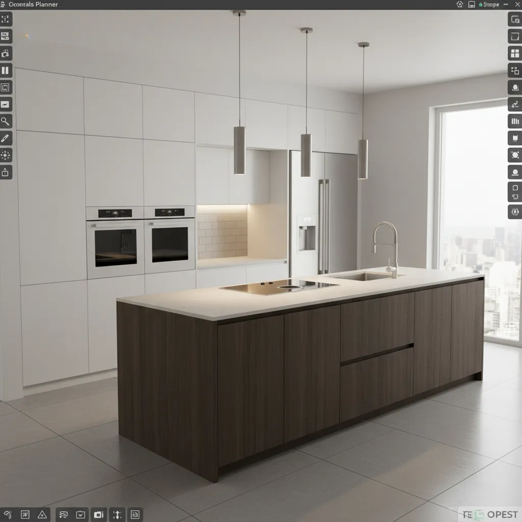 Diseño digital de cocina moderna en un planificador 3D