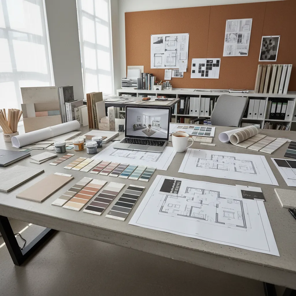 Diseñador planificando colores de paredes en un proyecto interior