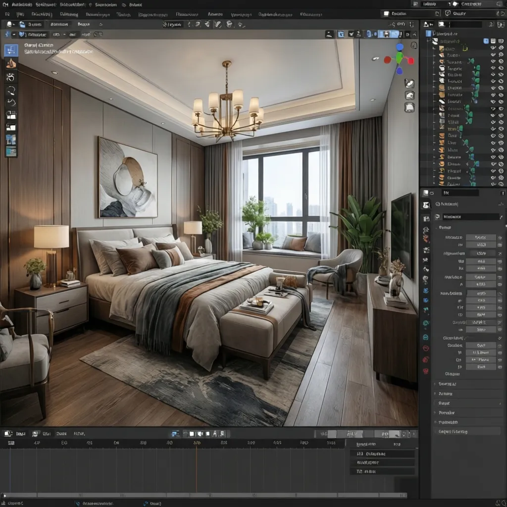 Visualización digital de una habitación planificada en 3D