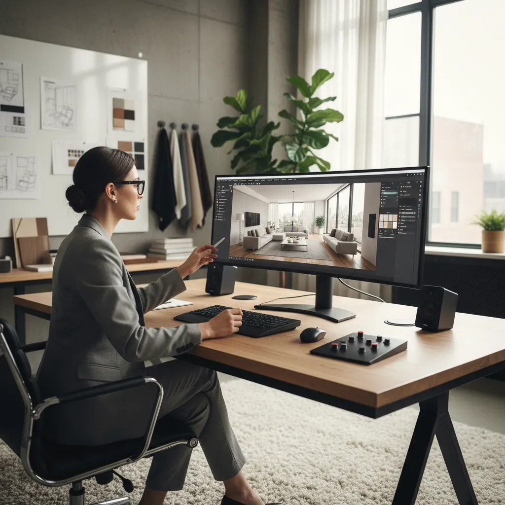 Diseñador planificando una reforma interior con software 3D