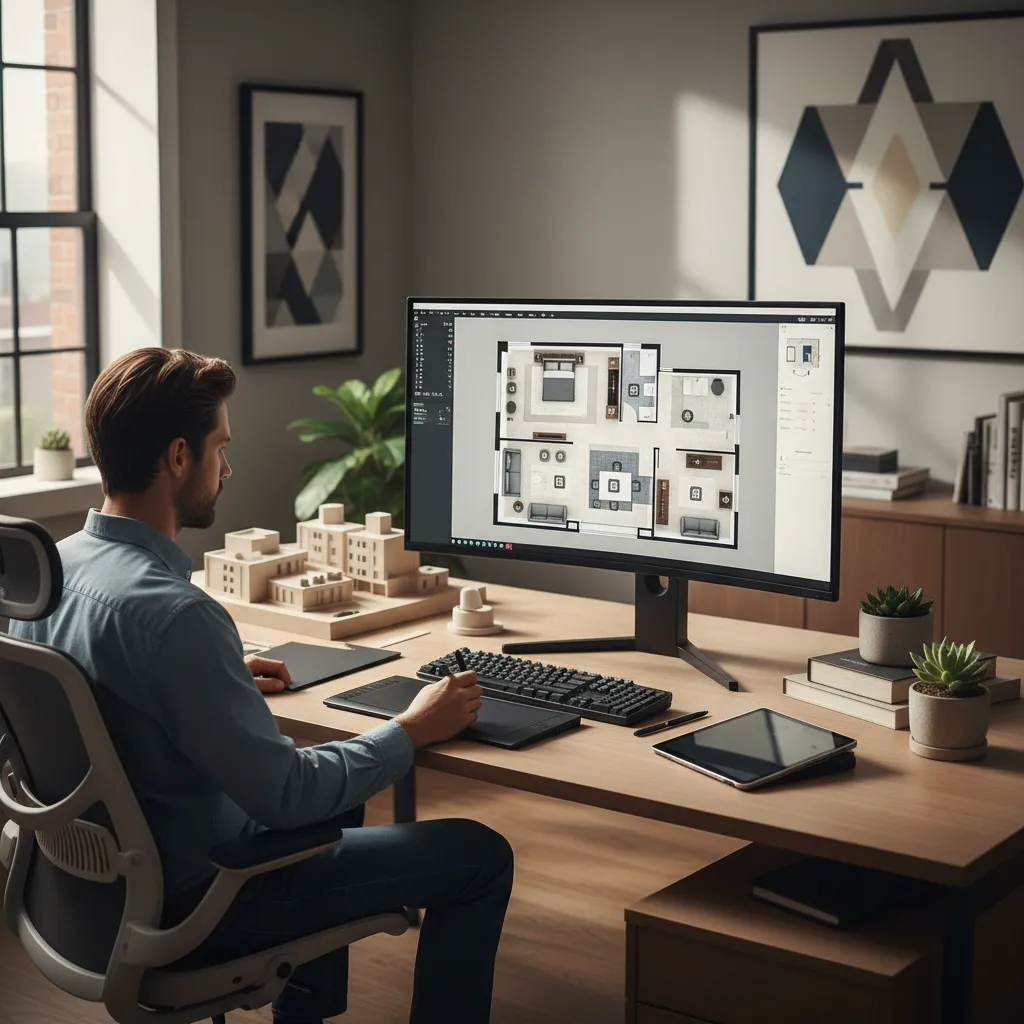 Planificación de distribución interior en plano digital de vivienda