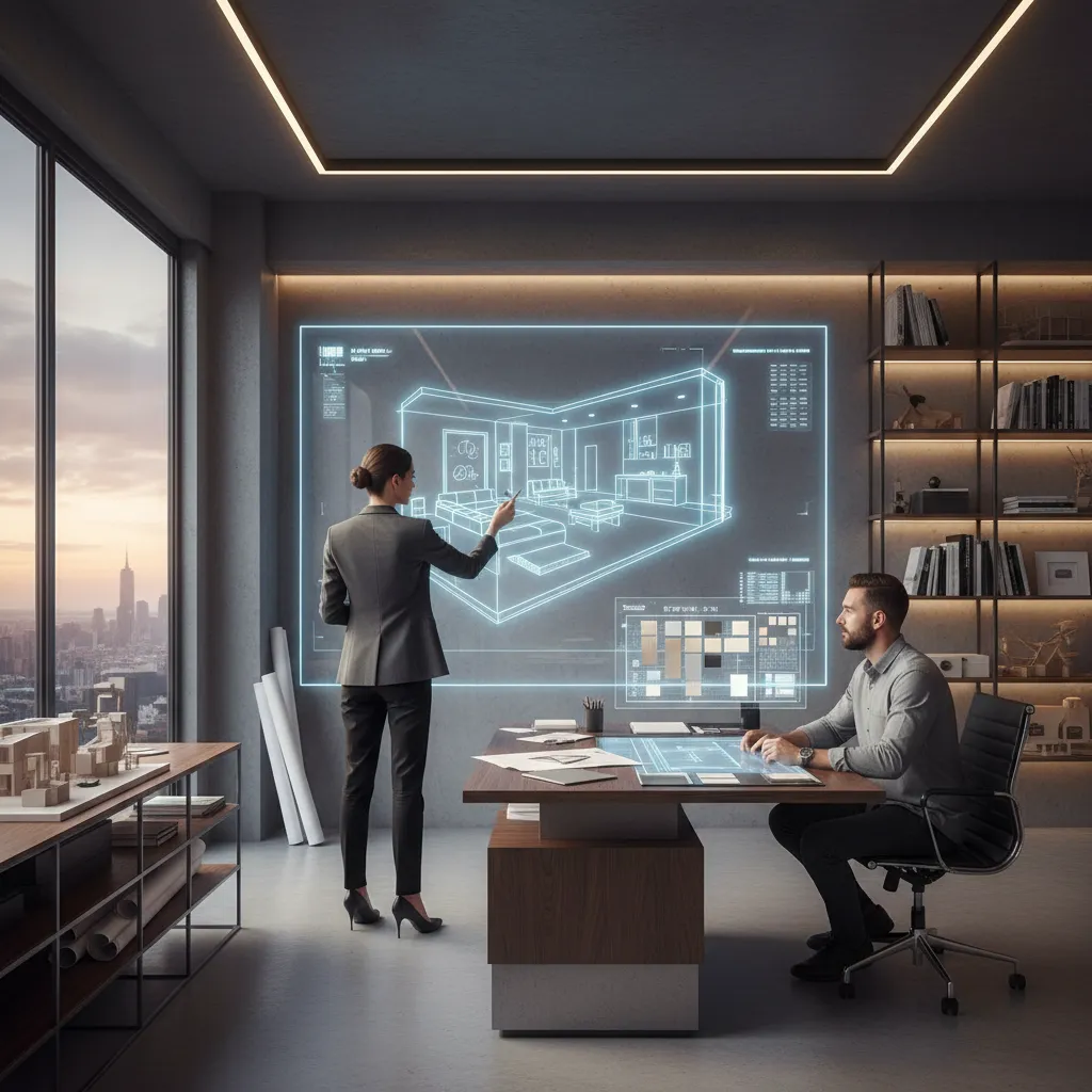 Diseñador revisando plano digital de distribución de casa