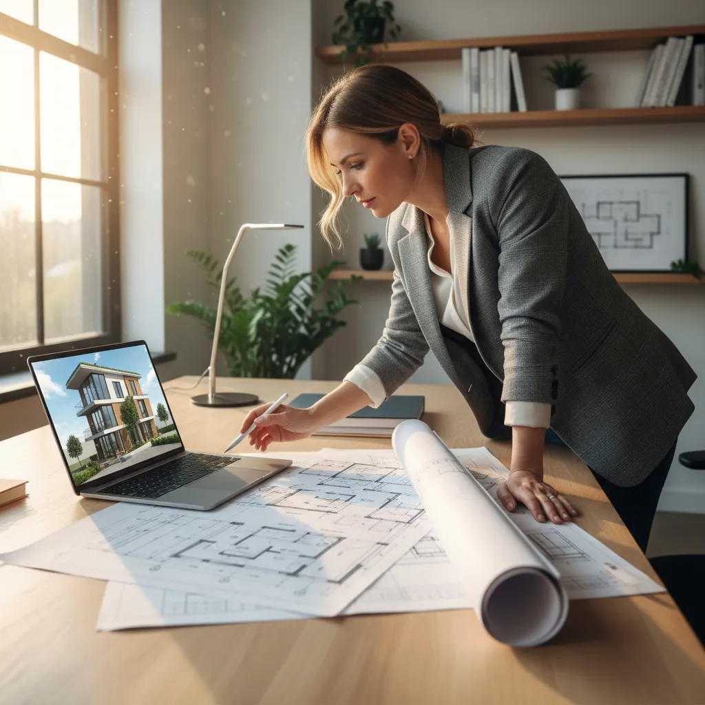Proceso de planificación de una casa con planos y visualización digital