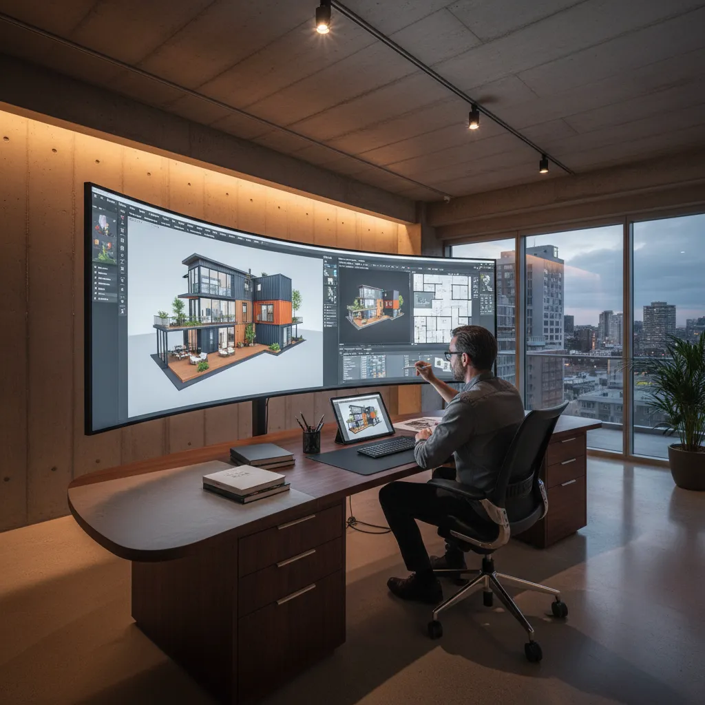 Visualización digital del diseño de una casa contenedor