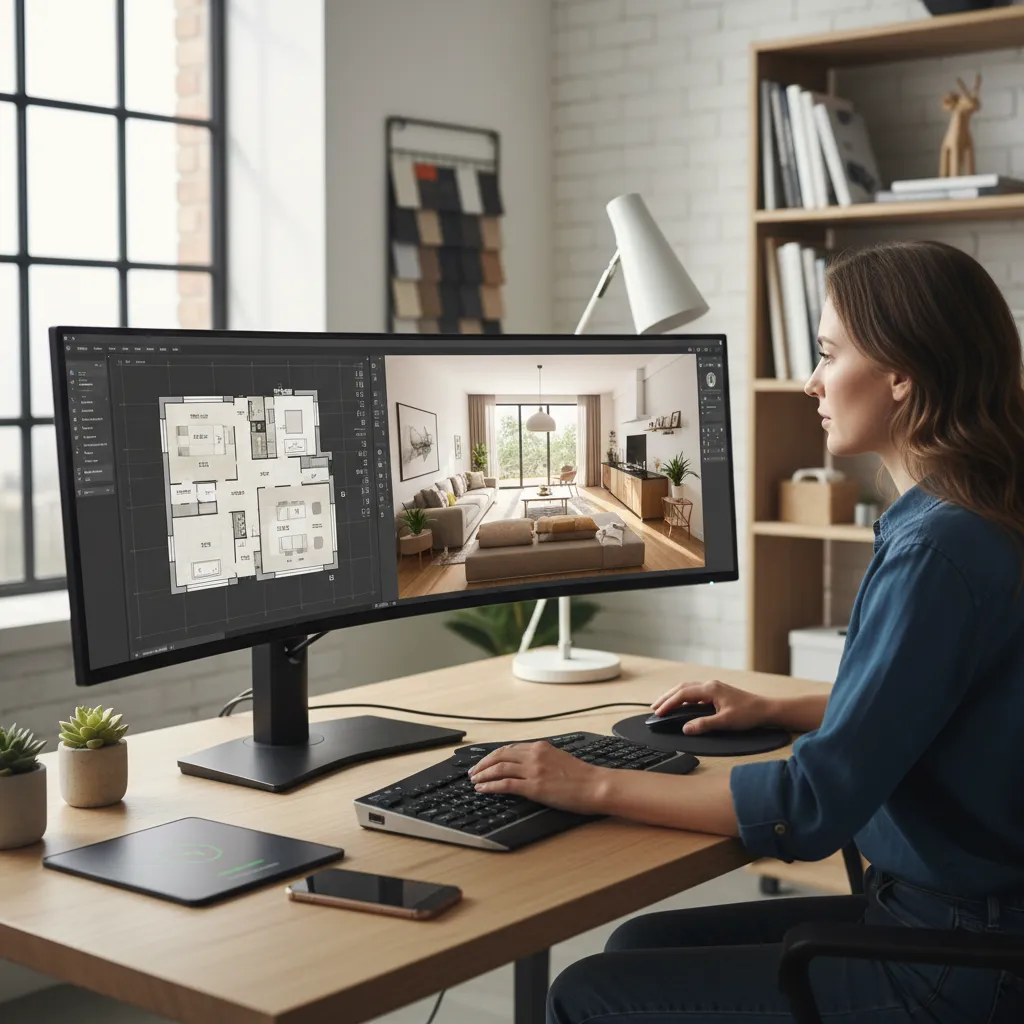 Persona planificando el diseño de una casa en software 3D