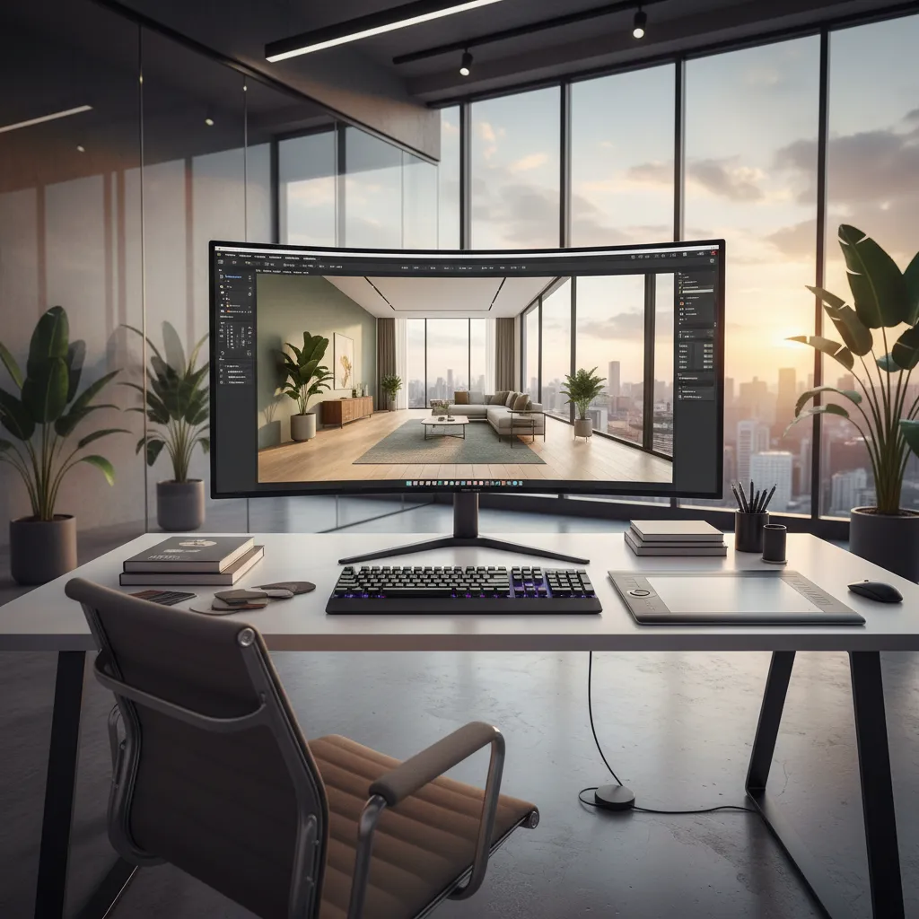 Diseño digital de interiores de una vivienda en pantalla de ordenador