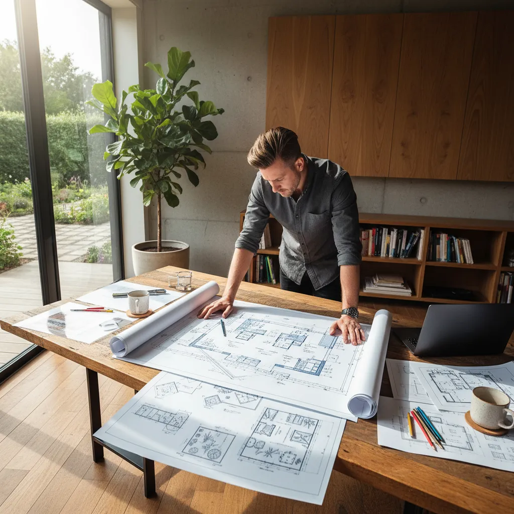 Plano de vivienda con jardín planificado en diseño arquitectónico