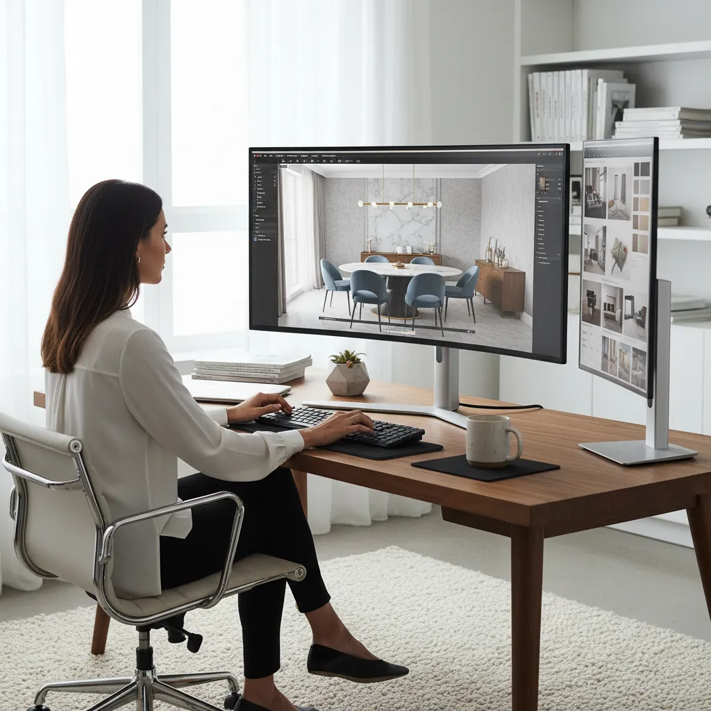 Planificación digital del diseño de un comedor en pantalla