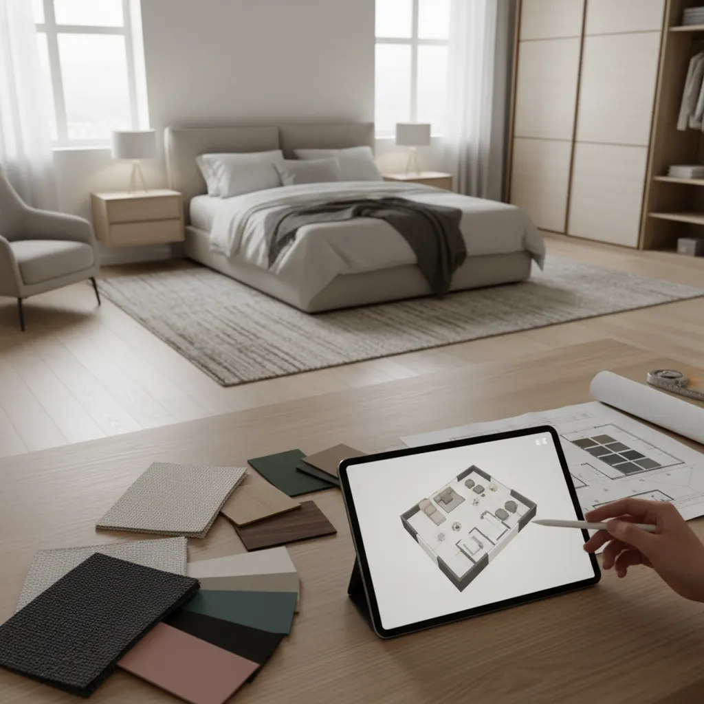 Diseño previo de una habitación con distribución planificada