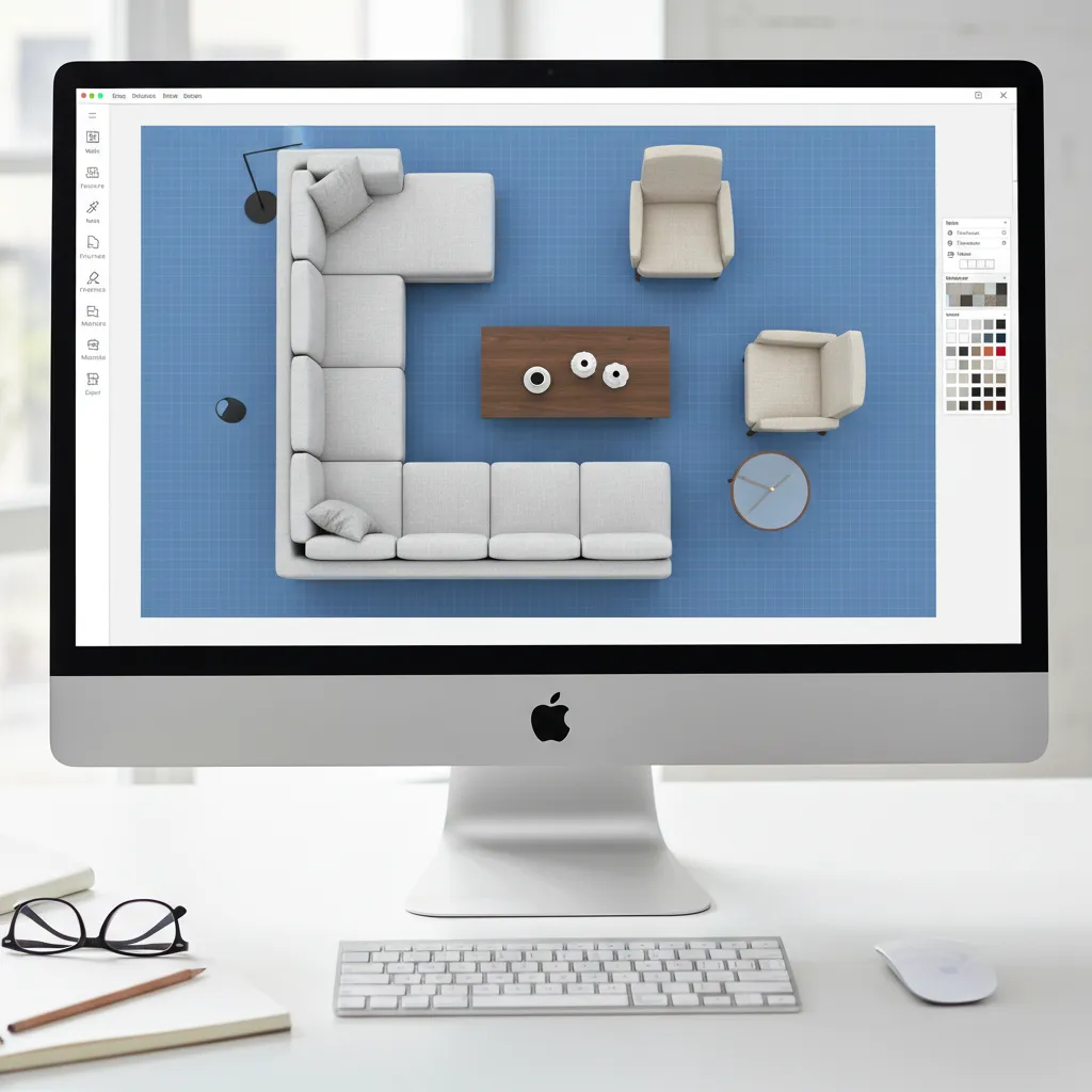 Plano digital de distribución de muebles en una habitación