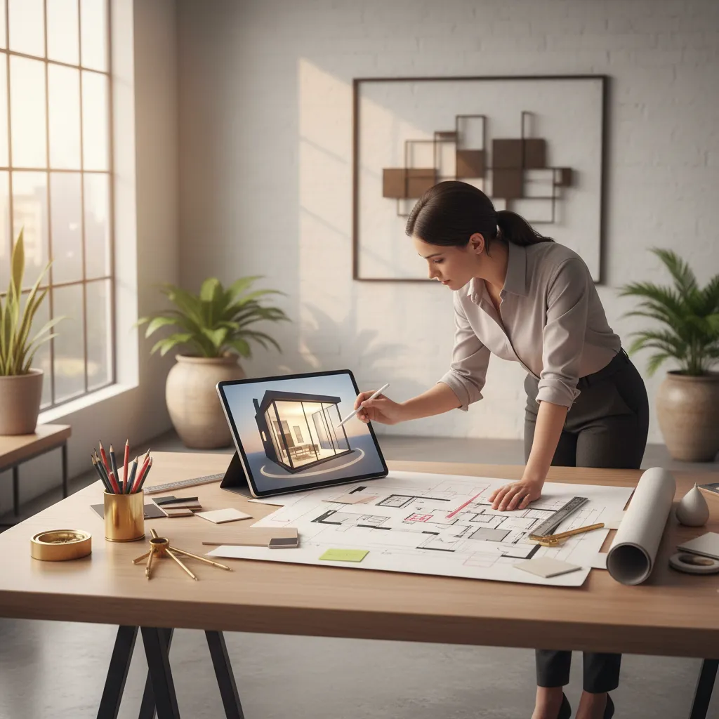 Diseñador revisando distribución interior de una vivienda