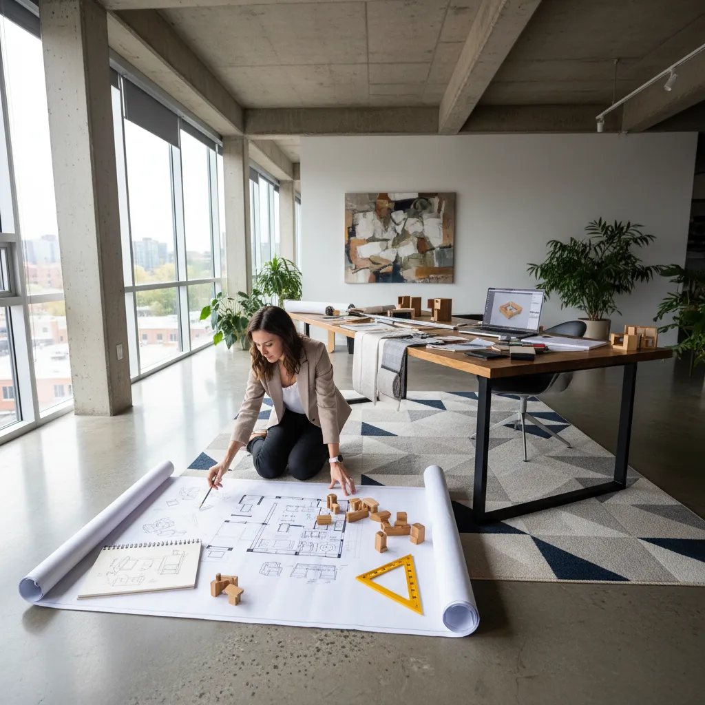 Persona planificando la distribución de una habitación en plano