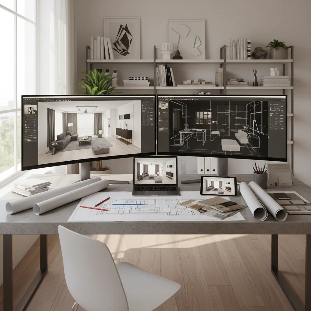 Diseñador trabajando en planificación de distribución interior