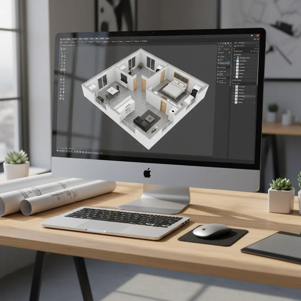Visualización 3D de distribución interior de apartamento