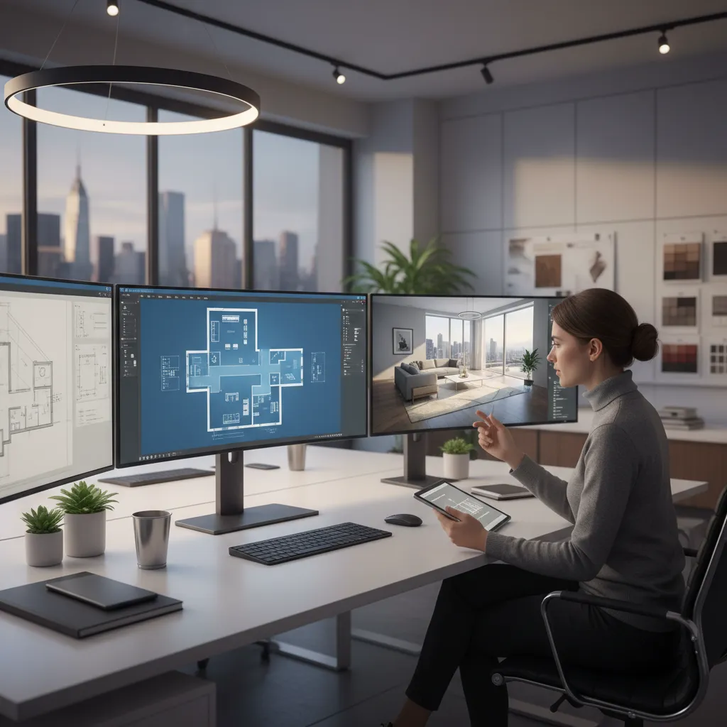 Modelo digital 3D de un diseño interior en proceso de planificación