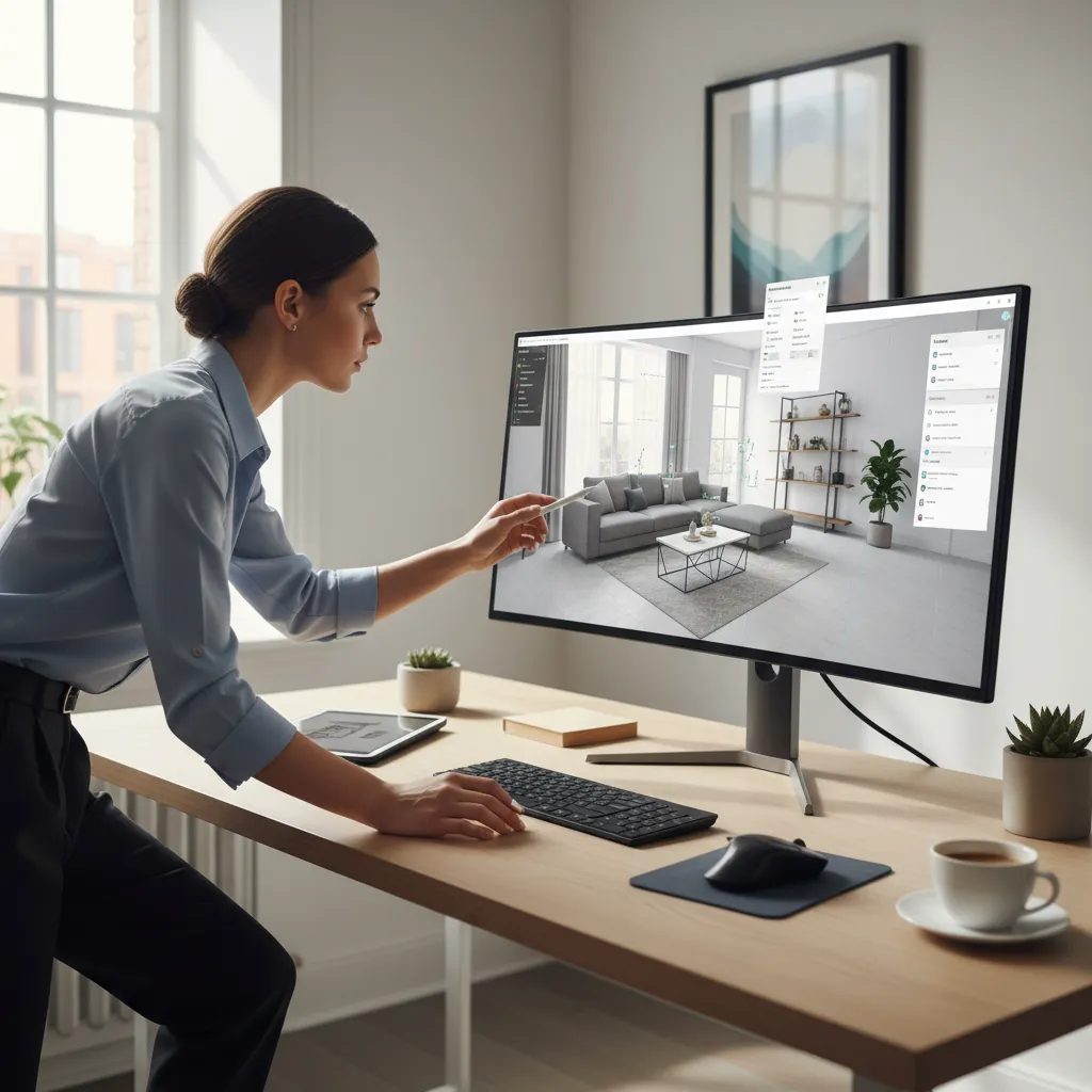 Diseñador revisando una planificación de habitación en modelo 3D