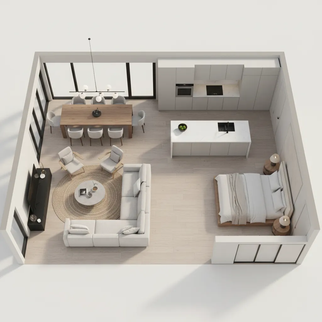 visualización 3D de la distribución de un apartamento