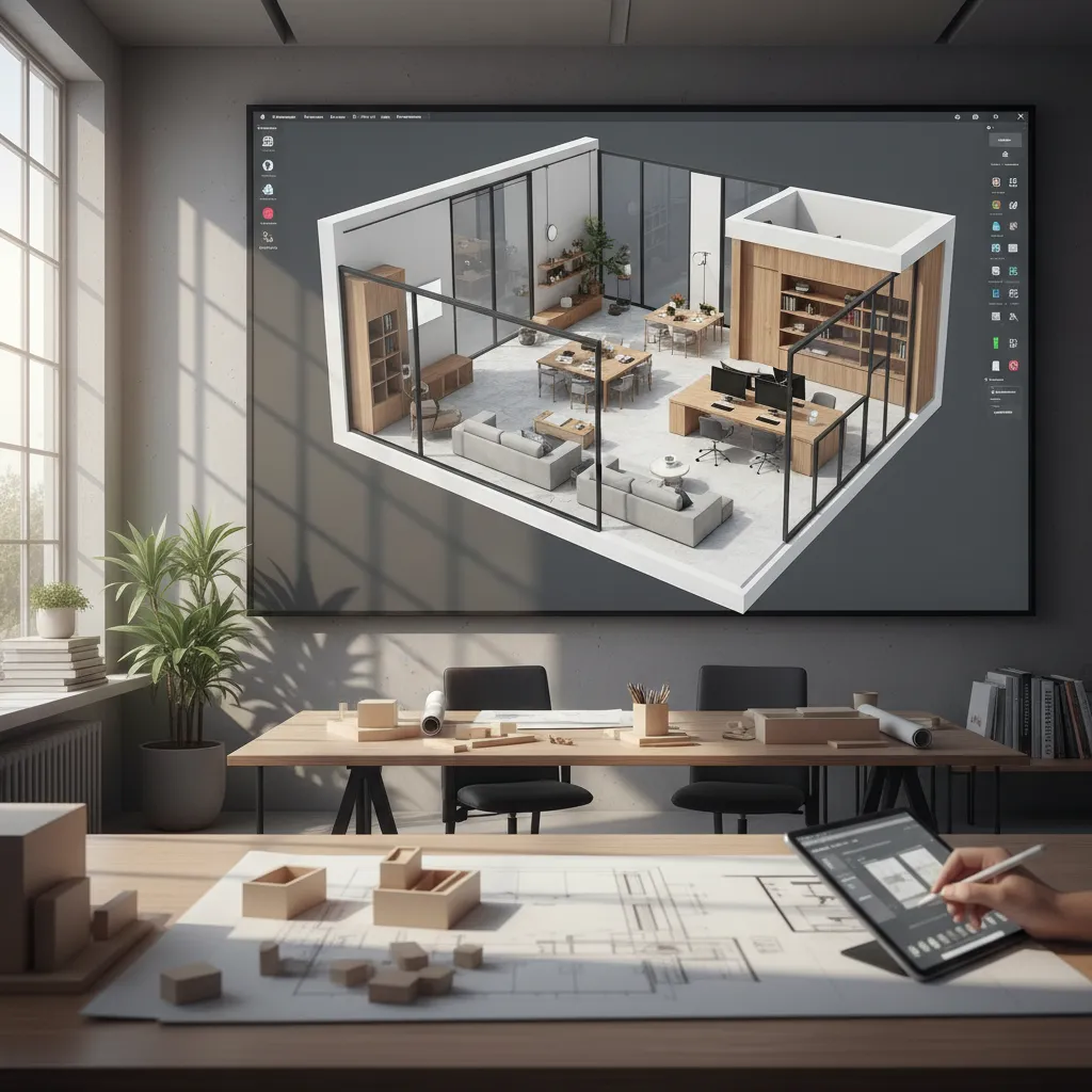 Visualización 3D de distribución de vivienda para diseño interior