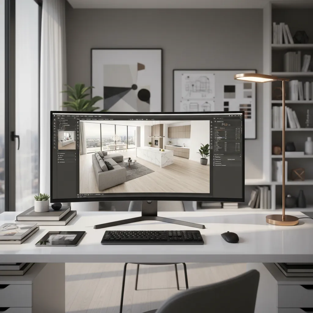 Pantalla mostrando planificación digital de un diseño interior