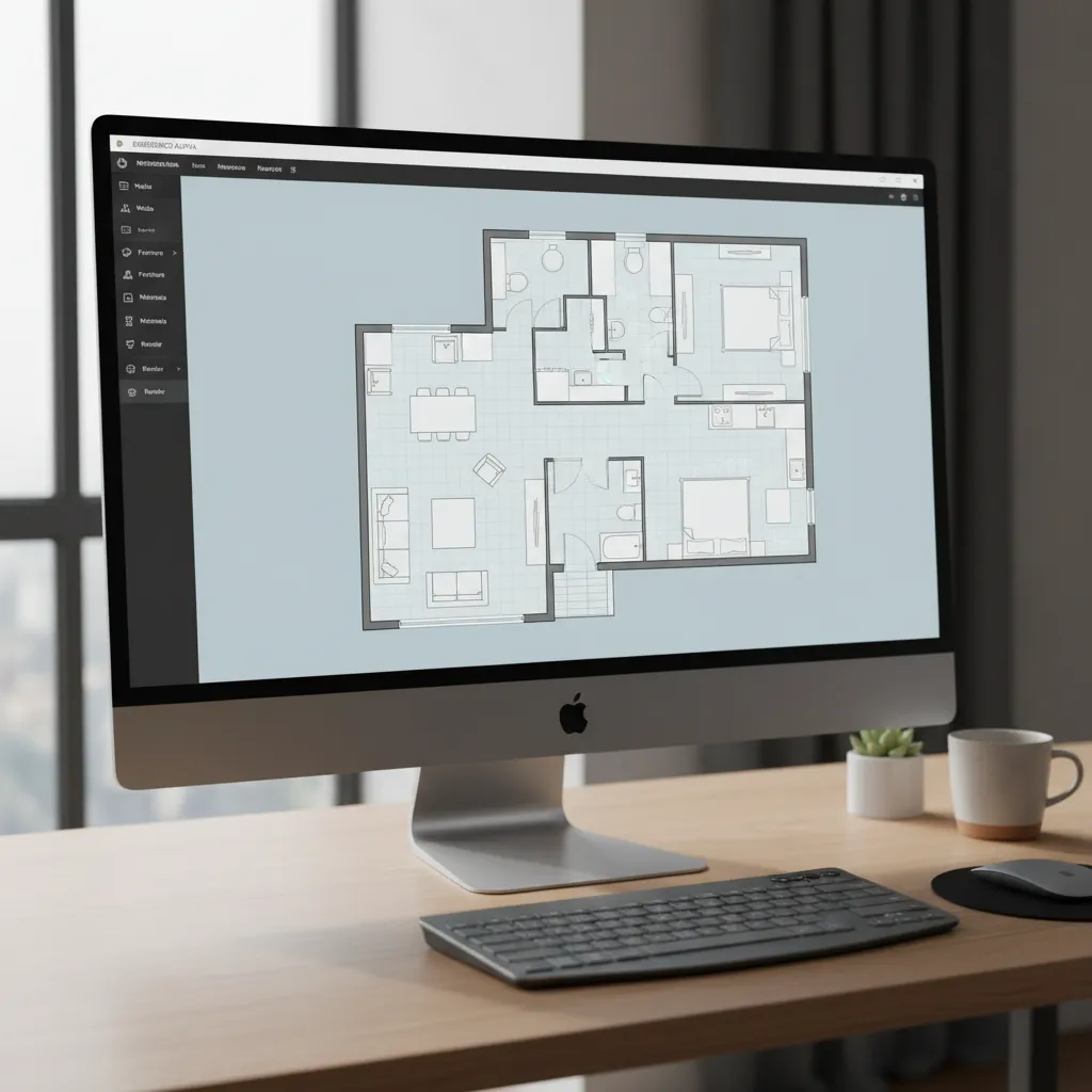 Plano digital de un apartamento creado en una aplicación de diseño