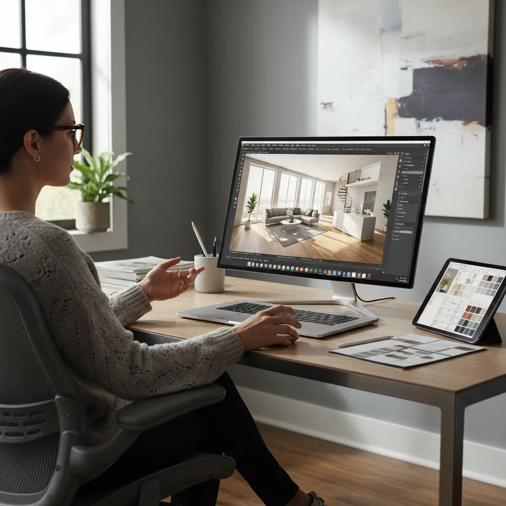 Persona utilizando software de diseño interior para planificar una casa