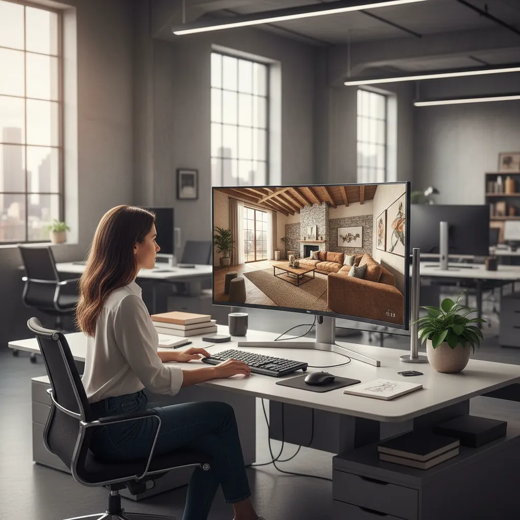 Diseño interior rústico planificado en modelo 3D antes de pintar