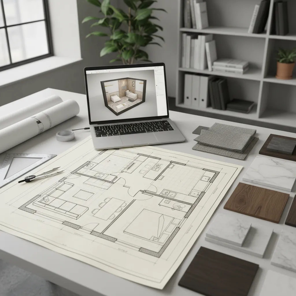 Plano de distribución interior con muebles y zonas funcionales