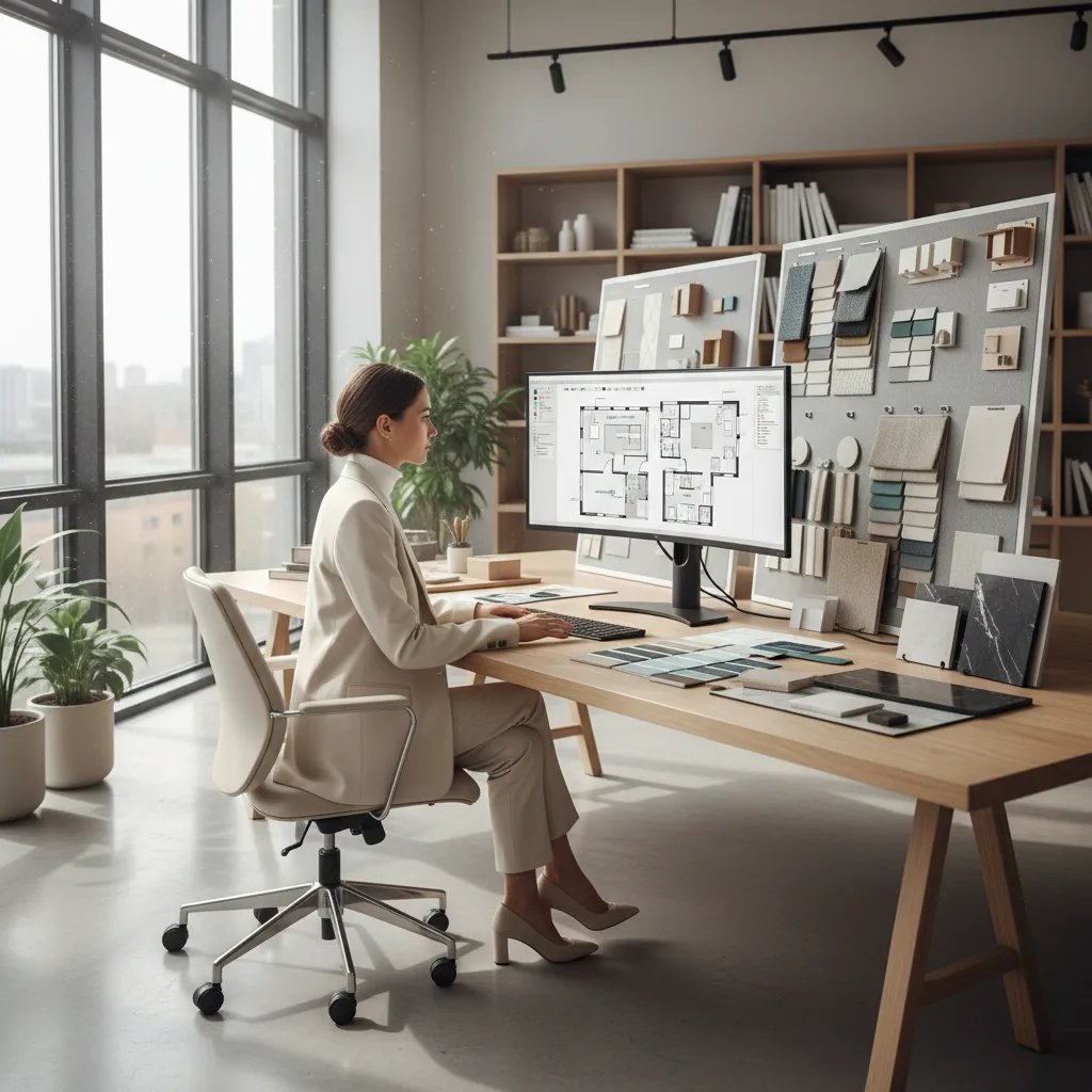 Diseñador revisando un plano digital de distribución interior