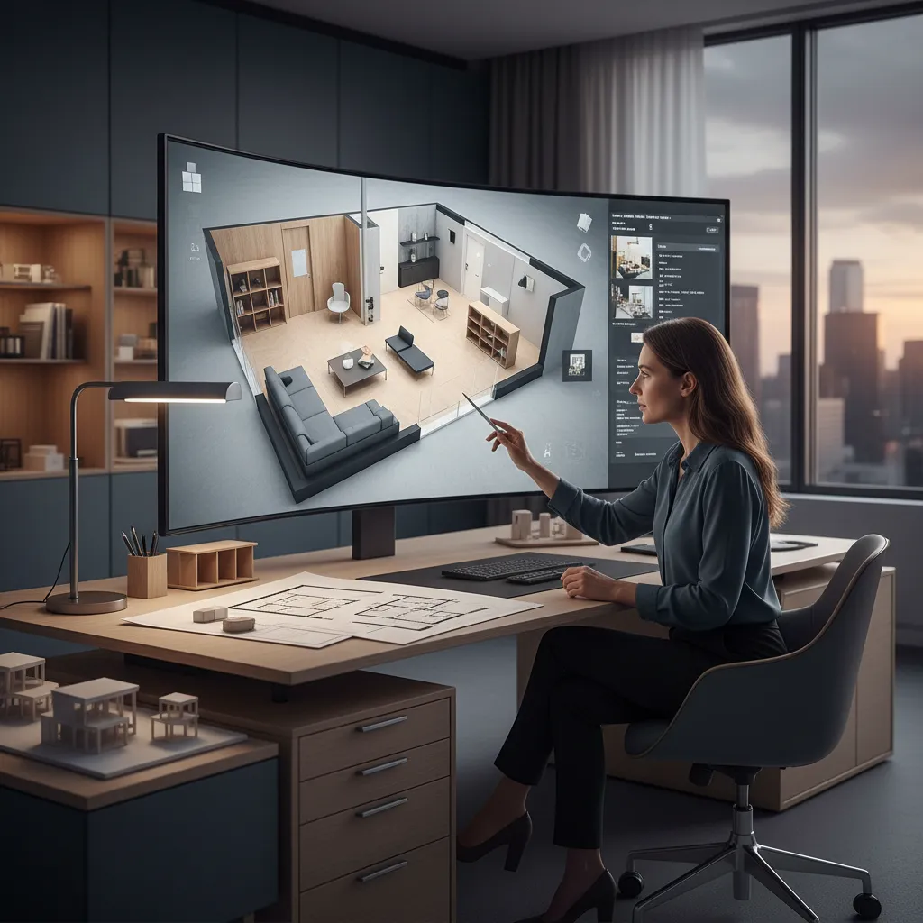 Proceso de planificación de diseño interior modular en 3D