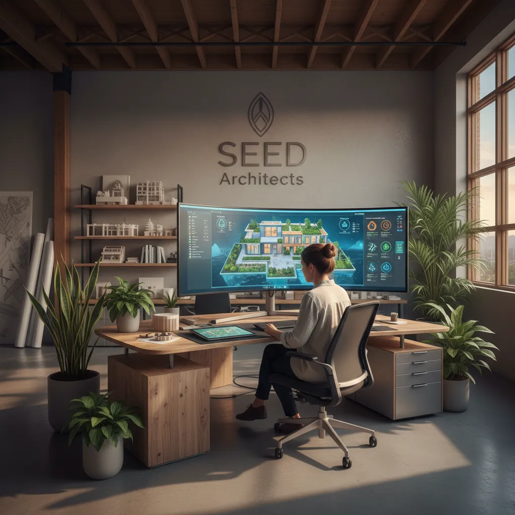 Diseñador trabajando con plano digital para optimizar distribución de vivienda