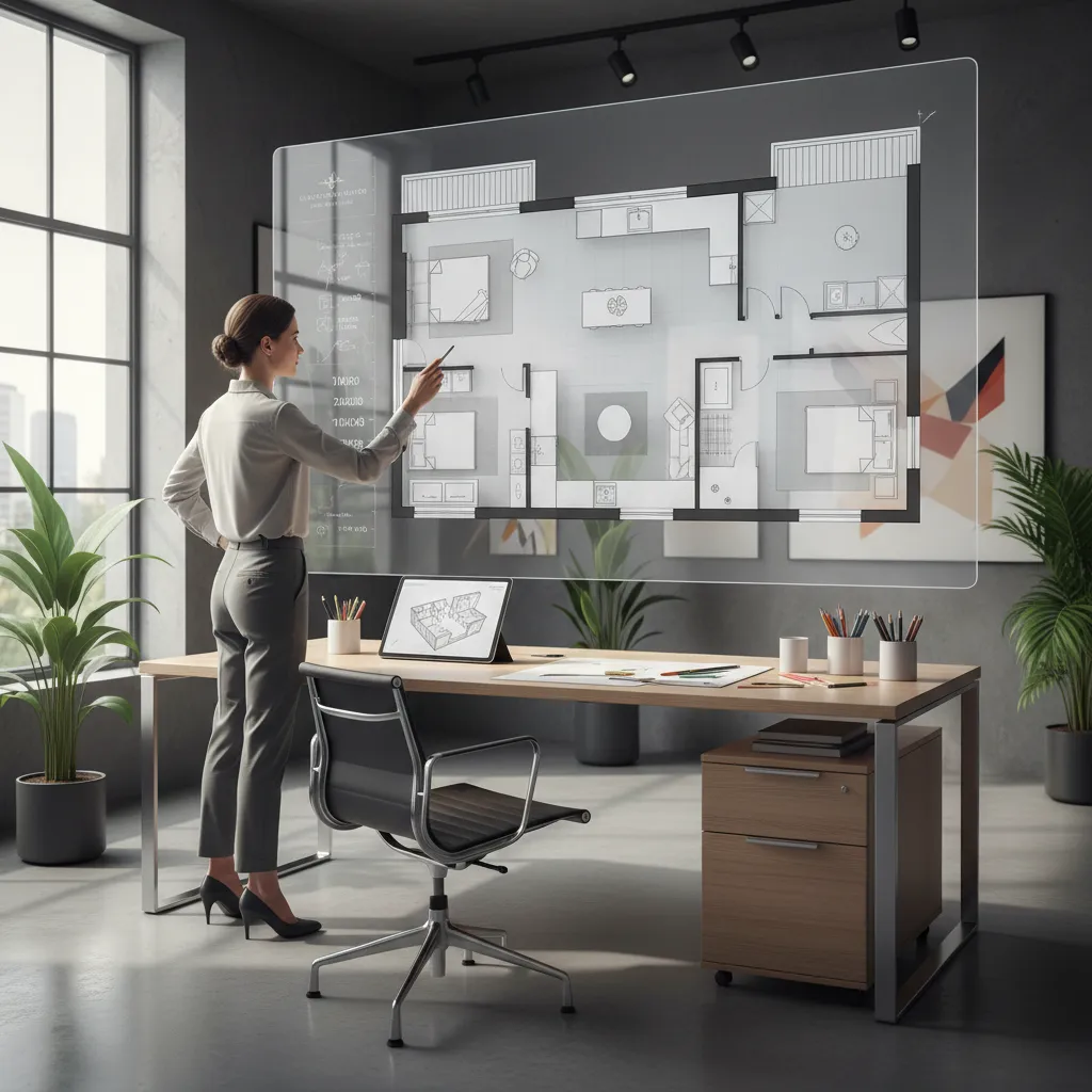 Diseñador ajustando distribución de habitaciones en un plano digital