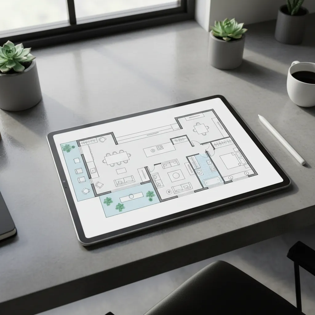 Diseño de distribución interior de una vivienda moderna visto en plano