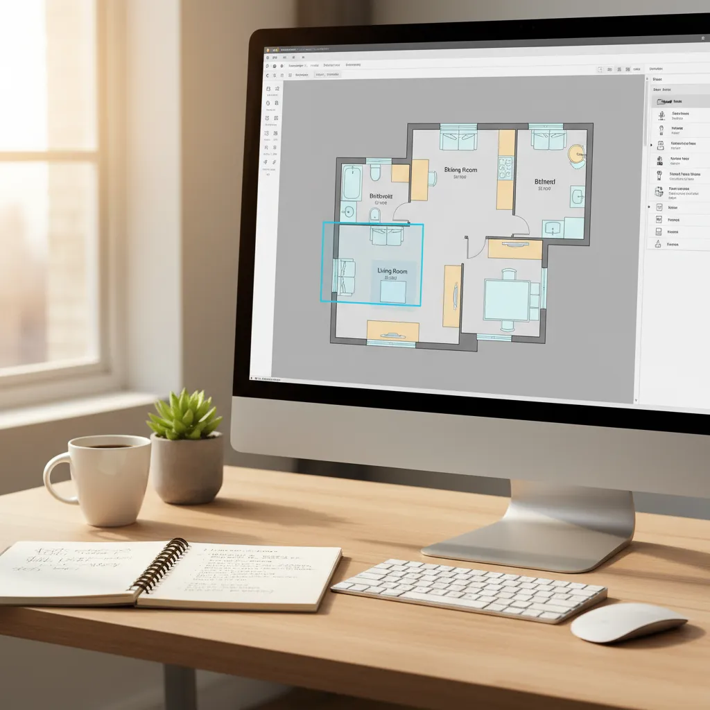 Plano digital de distribución de vivienda en pantalla de ordenador