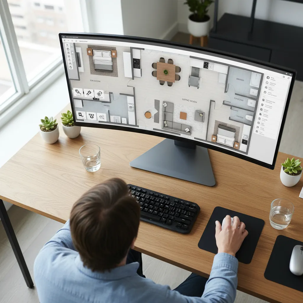 Persona ajustando la distribución de habitaciones en un plano digital