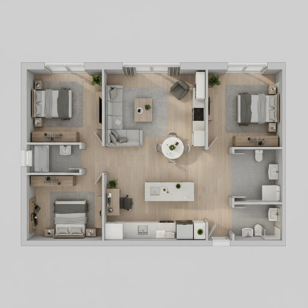 Vista superior de planificación de muebles en una habitación