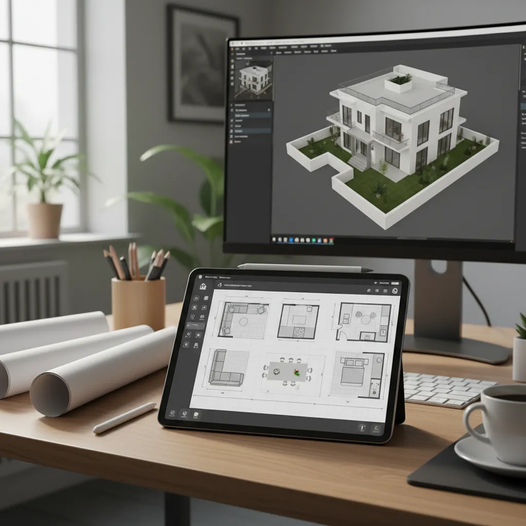 Plano digital de distribución de una habitación en proceso de planificación