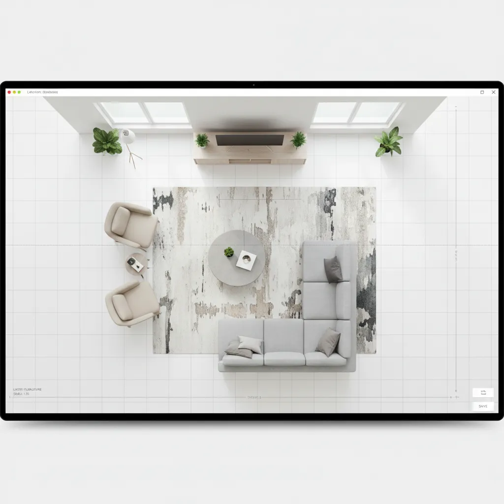 Plano digital mostrando la distribución de muebles en una habitación